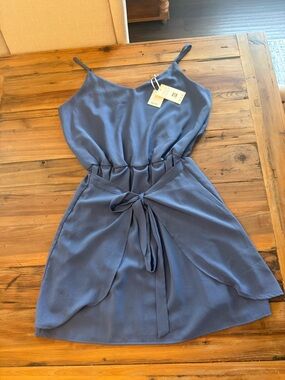 Grace Karin Dusty Blue Spaghetti Strap Wrap Mini Dress Size Large NWT